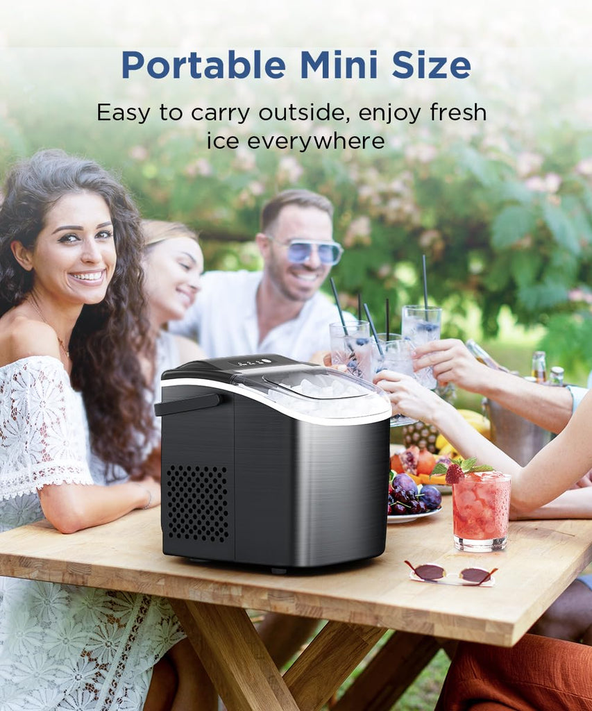 Ice Maker Countertop, Portable Ice Machine with Self-Cleaning, 26.5lbs/24Hrs, 9 Bullet Ice Cubes in 6 Mins, Ice