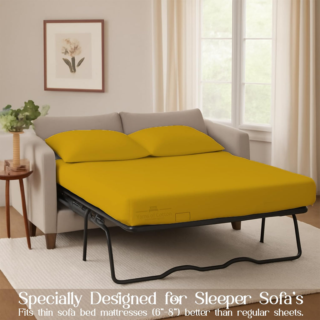 Gold Solid Full Sleeper Sofa Bed Sheets 100% Egyptian Cotton 600 TC