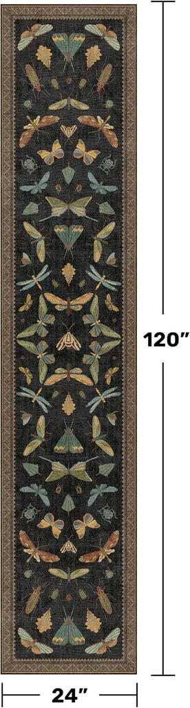 Dark Black Boho 2x10 Rug Runners for Hallways, Washable Non Slip Long Runner Rug, Low Pile & Soft Stain Resistant