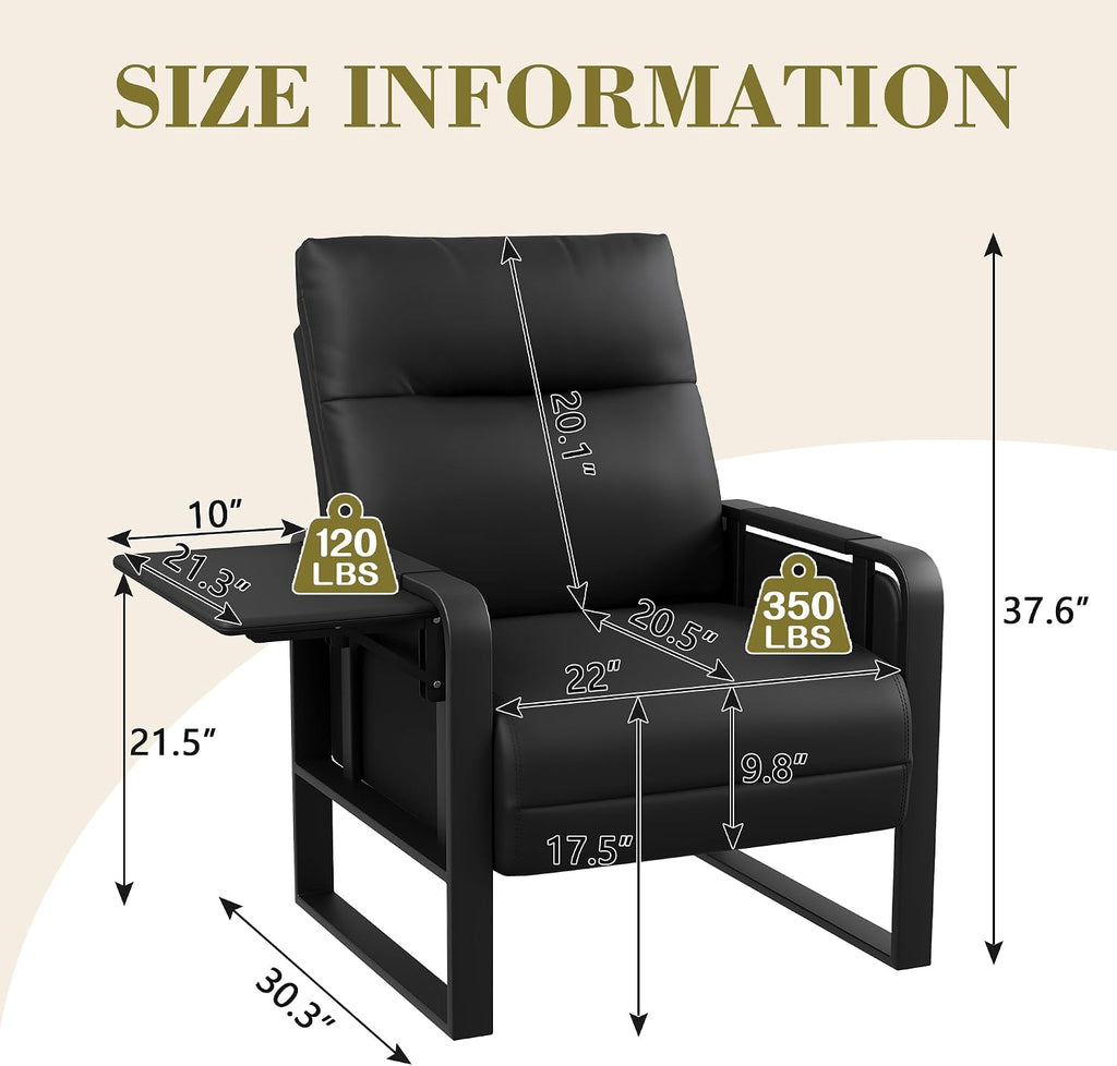 Black PU Leather Accent Chair Upholstered Armchair with Side Table