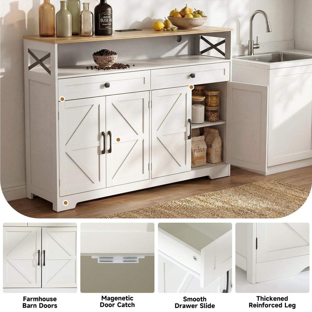 Sideboard Buffet Cabinet with Storage, 47" Kitchen Buffet Cabinet with Charging Station, Farmhouse Coffee Bar Station