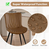 Dining Chairs Set of 6, PU Leather Upholstered Armless Dining Room Chairs with Metal Legs, Brown