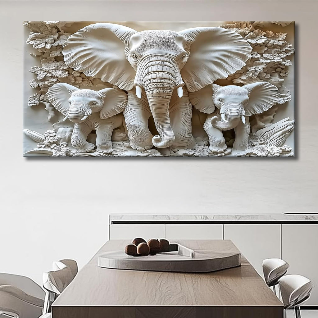Large Framed Elephant Family Wall Art Canvas Wall Decor Abstract Nature Animal Landscape Wall Art Bedroom