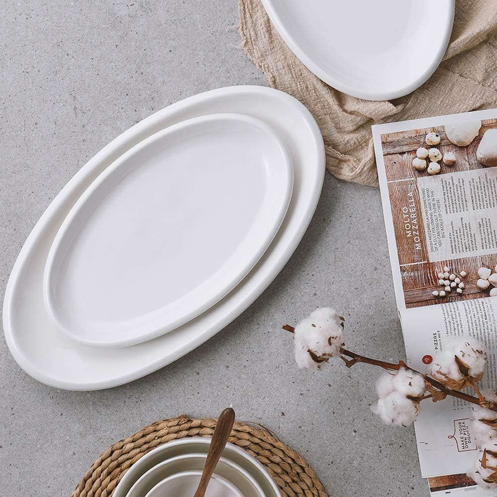 Large Serving Platter, 16"/14"/12" Oval Platters Oven Safe, White Serving Plates for Wedding Decor, Ceramic Serving