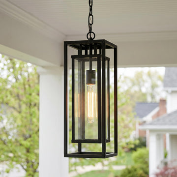 18" Matte Black Outdoor Pendant Lights for Front Porch Hanging Lamps