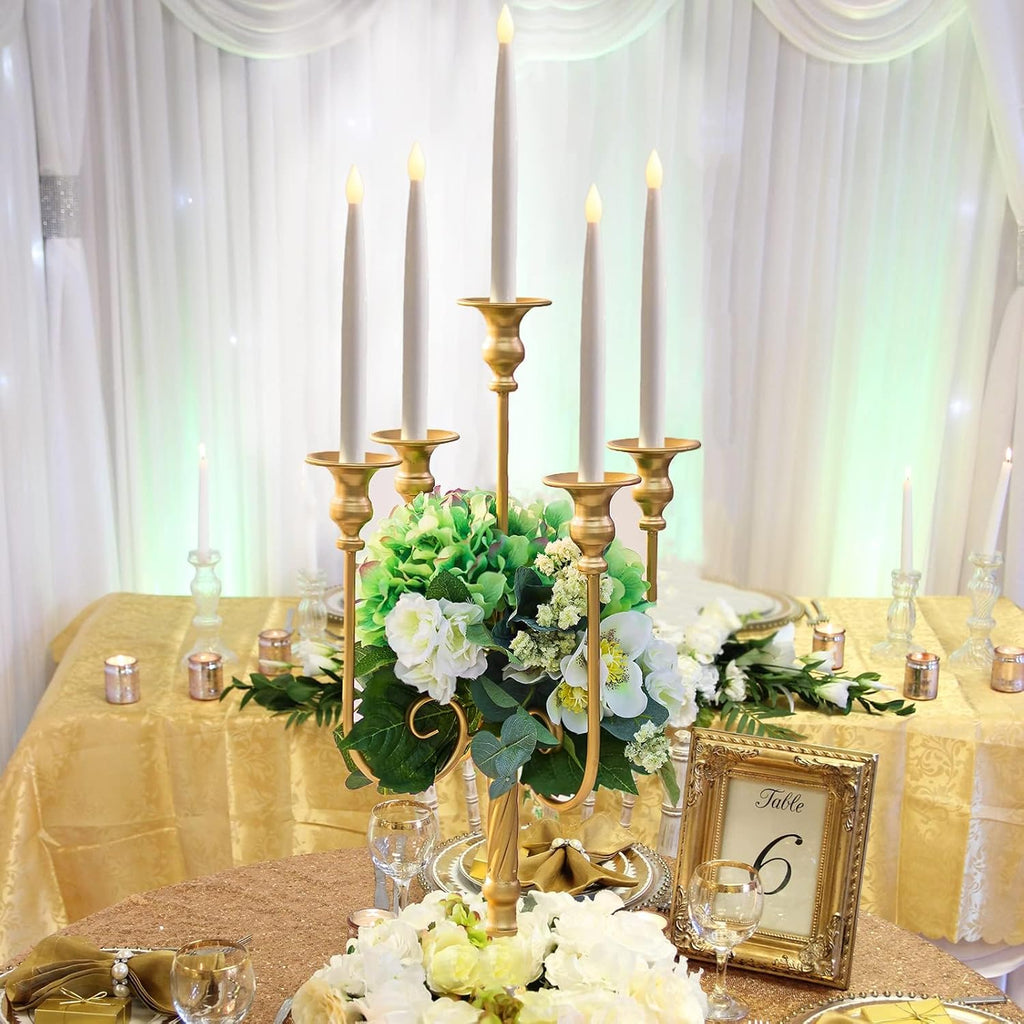 Metal Candelabra Gold Candle Stand 20in Tall, 5-Candle Candlestick Holder for Taper Candles, Candle Holder Party