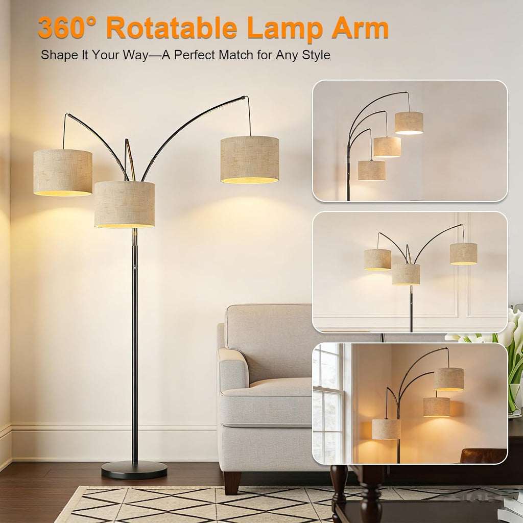 80 Inch Arc Floor Lamp with Remote Control, 3-Light Dimmable Standing Lamp, 2400LM Super Bright Tree Lamp