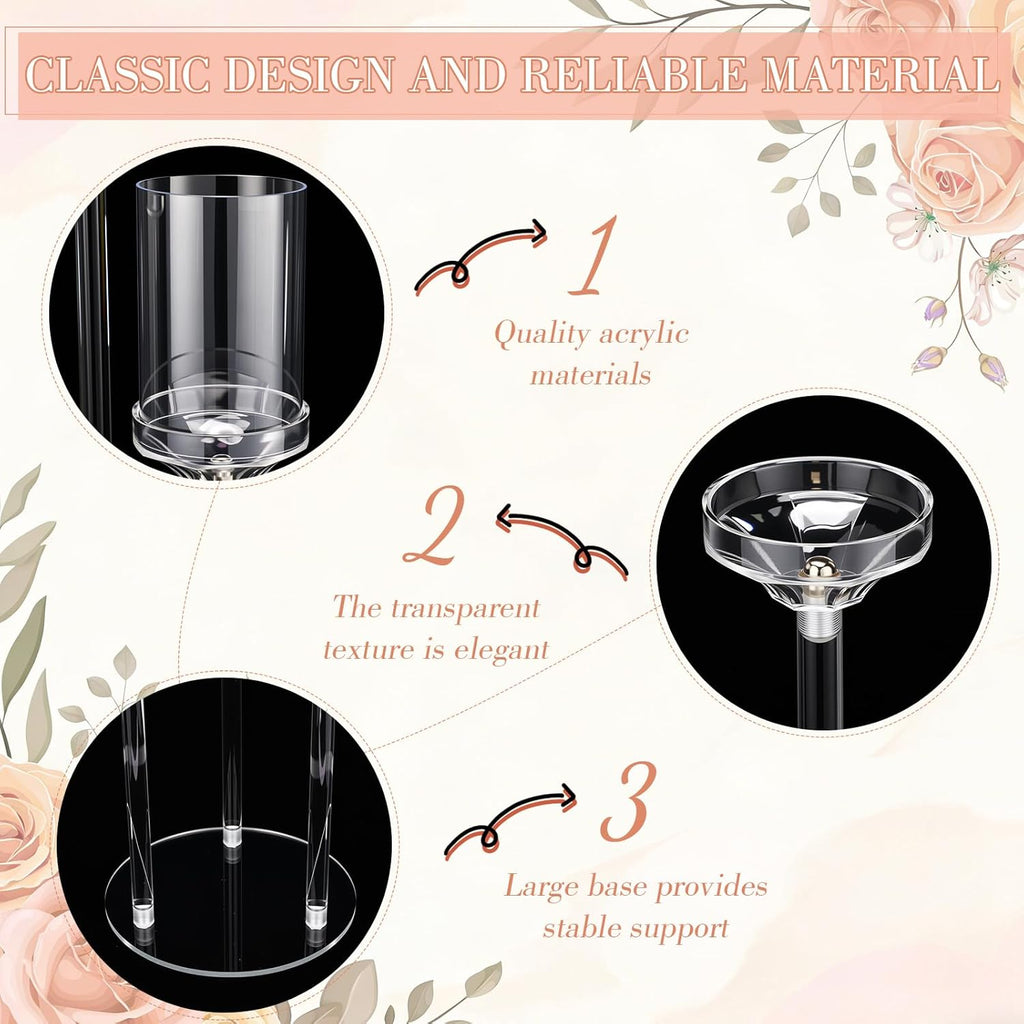 2 Pcs 3 Arms Acrylic Candelabras with Lampshade Set 30 Inch Wedding Table Candelabra Centerpieces Clear Candle Holder