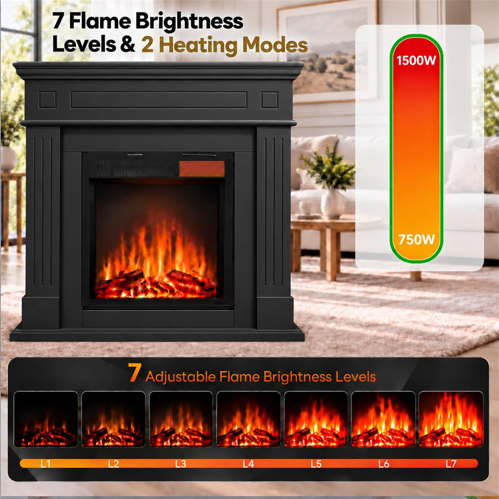 43'' Electric Fireplace with Mantel, Black