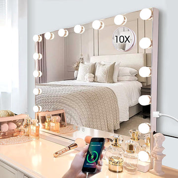 24.4"x21.2" Vanity Mirror with Lights, Lighted Makeup Mirror with 3 Dimmable Color Modes,17 LED Hollywood Mirror with