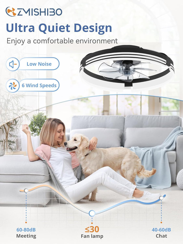 Low Profile Ceiling Fans with Lights and Remote, 20 Inch Flush Mount Ceiling Fan with Light