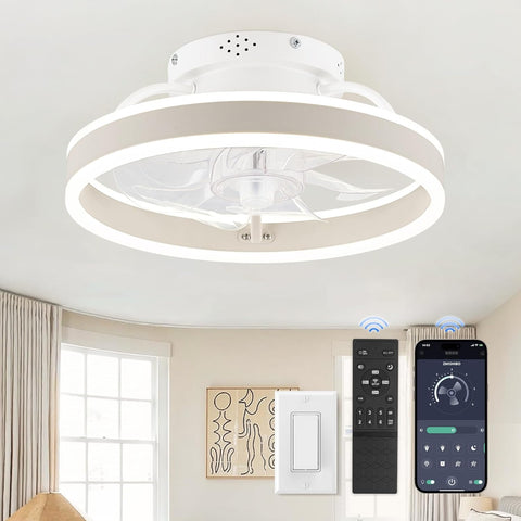 Low Profile Ceiling Fans with Lights and Remote, 13 Inch Fandelier Ceiling Fan with Light, White Modern Flush Mount Ceiling Fan, Small Dimmable LED Fan Lights for Bedroom A101-B0D2KS5L9J