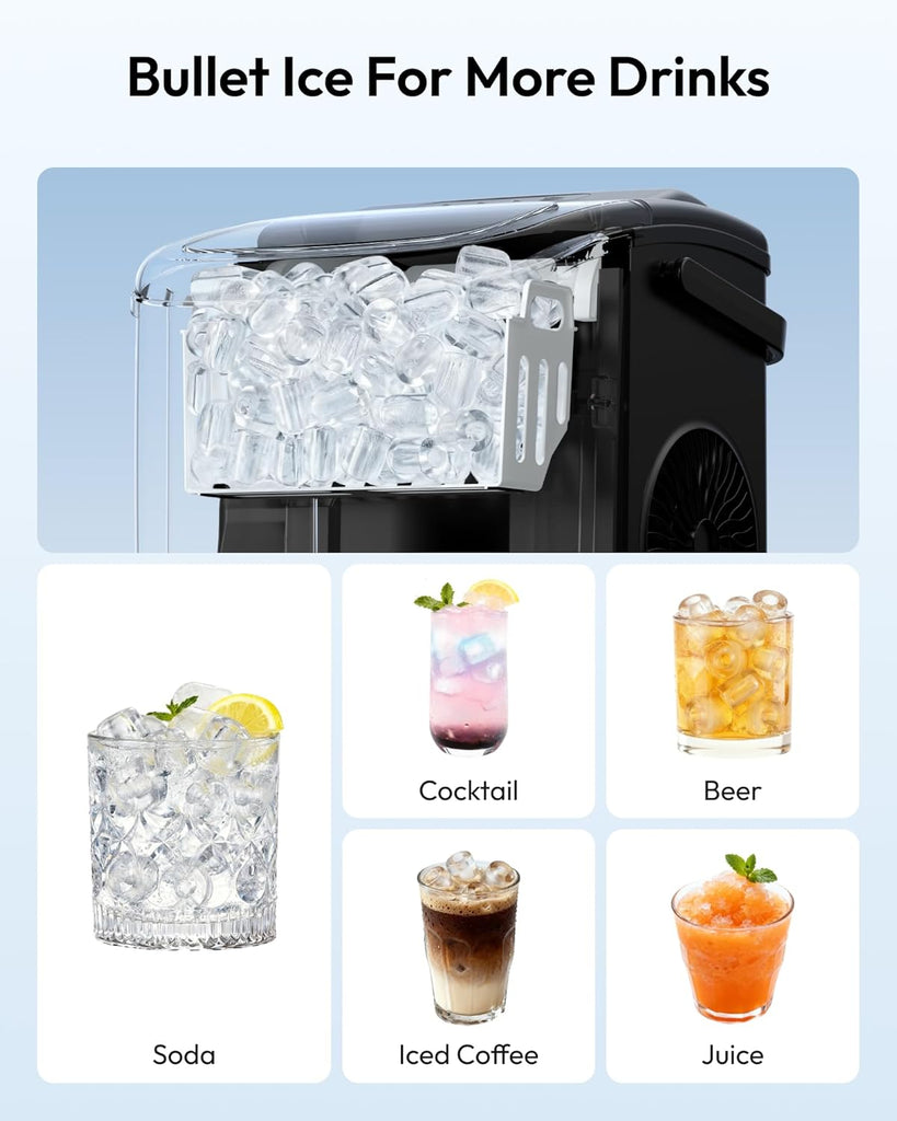 Countertop Ice Maker Machine with Handle, 26lbs in 24Hrs, 9 Ice Cubes Ready in 6 Mins, Auto-Cleaning Portable Ice