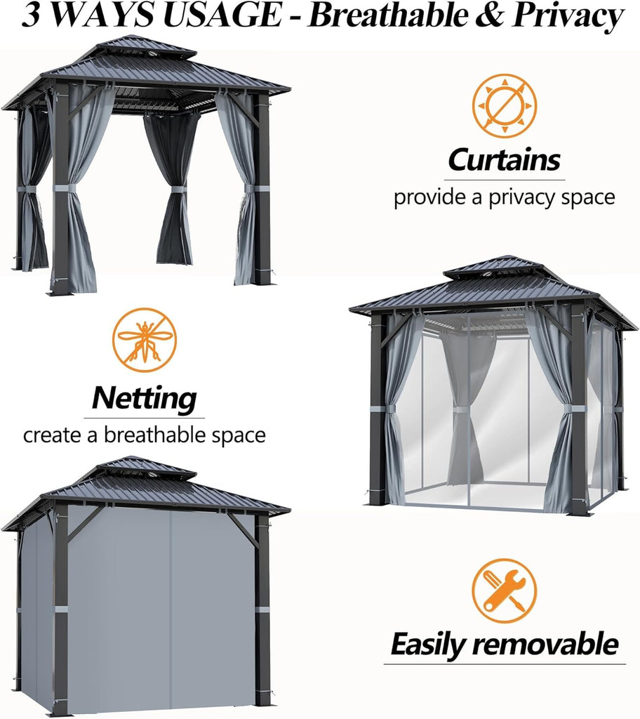 8.5x8.5FT Outdoor Hardtop Gazebo with Double Roof