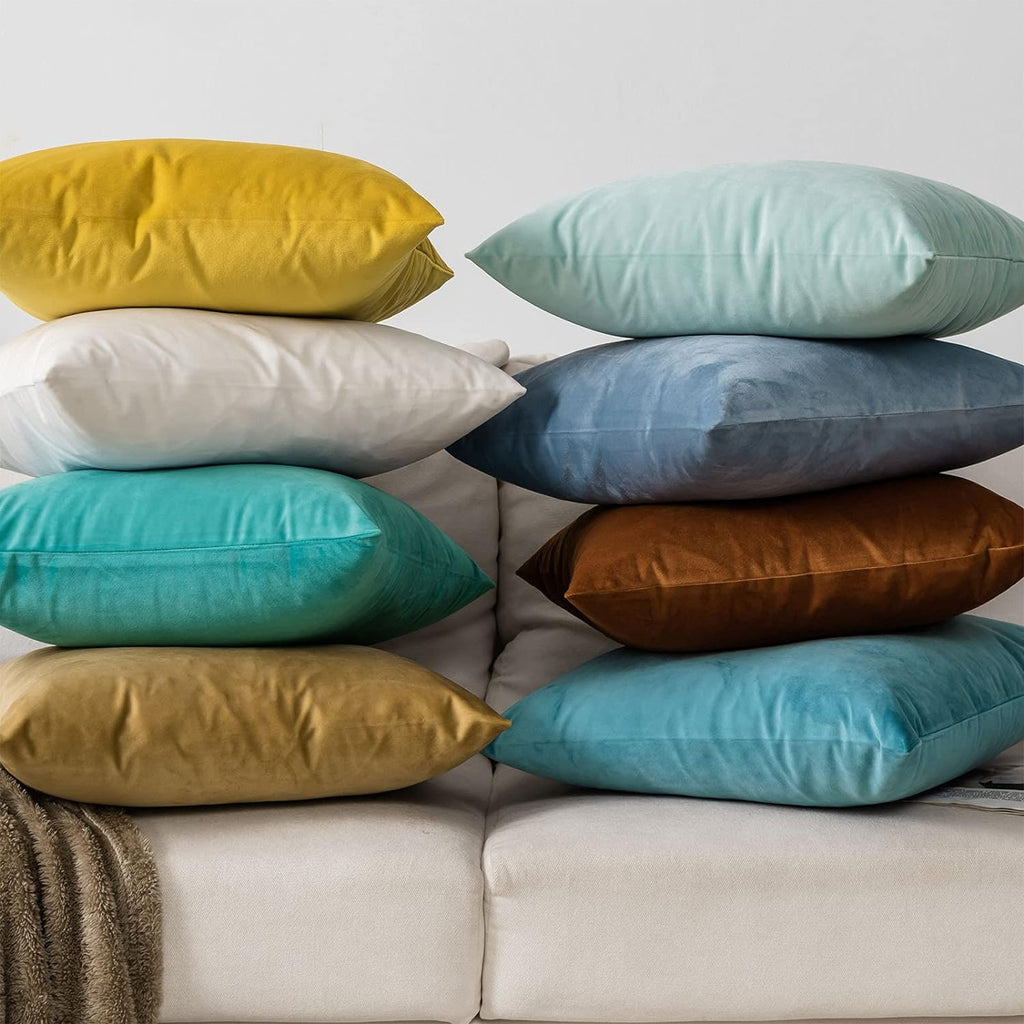 Light Blue Soft Velvet Throw Pillow Covers 20x20 inch Set of 2