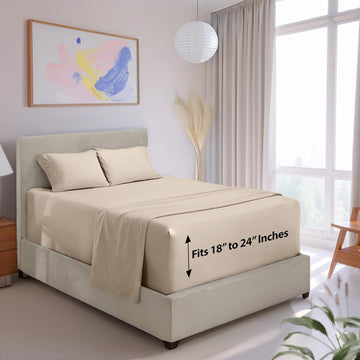 Extra Deep Pocket Sheet Sets, Luxury Soft 6 Piece Bed Sheet Set Fits Mattress 18-24 Inches - King, Linen