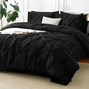 King Comforter Set Black, 7 Pieces Pintuck Bed in a Bag - Set of 7
