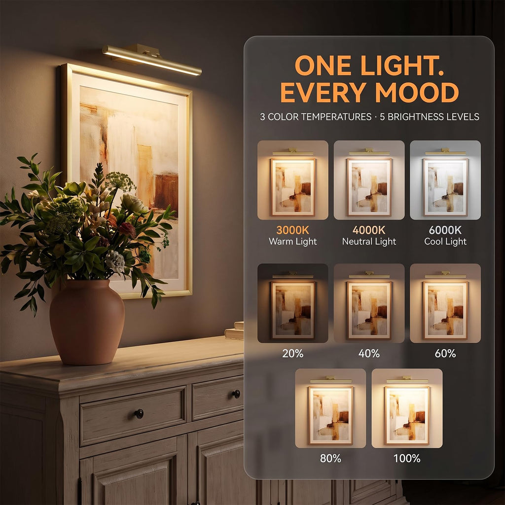 12" Picture Lights for Wall, 10000mAh Rechargeable Wireless Remote