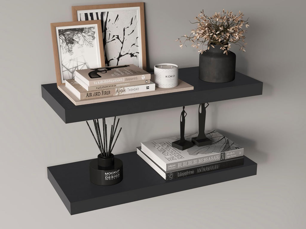Ecco 31.5 inch Floating Shelves Set of 2 with Hidden Brackets, Modern Wall Mounted Display Shelves (Wengue)