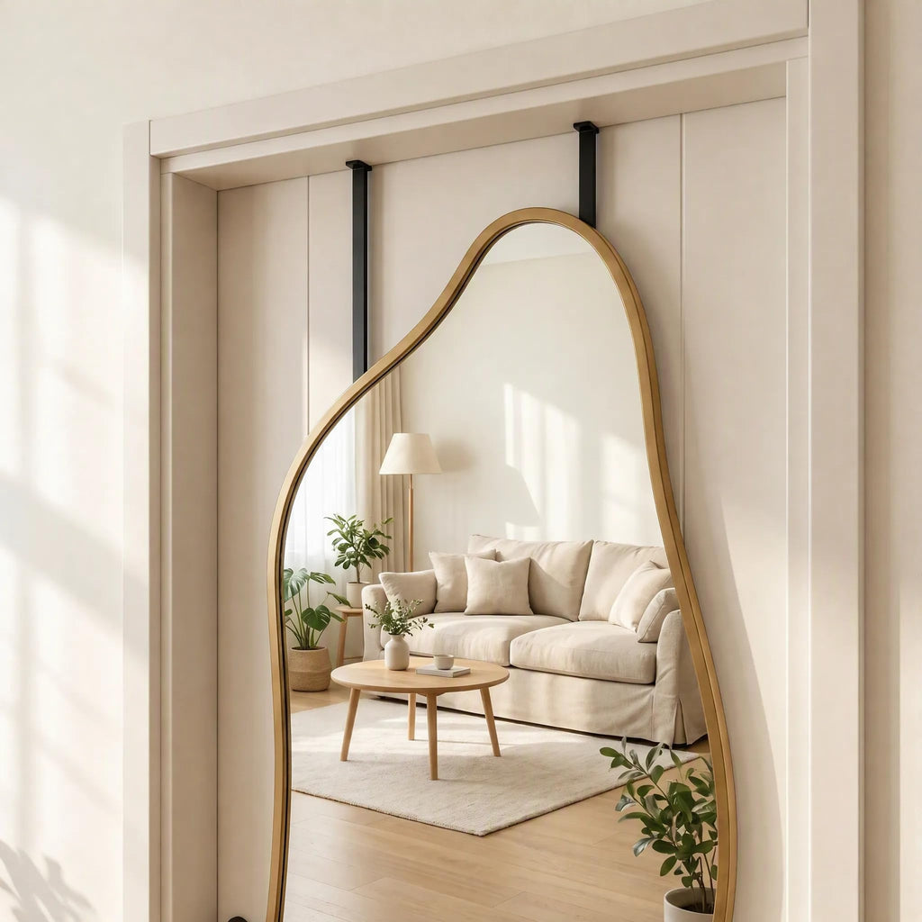 16" x 48" Irregular Dolphin Full Length Over Door Mirror Gold