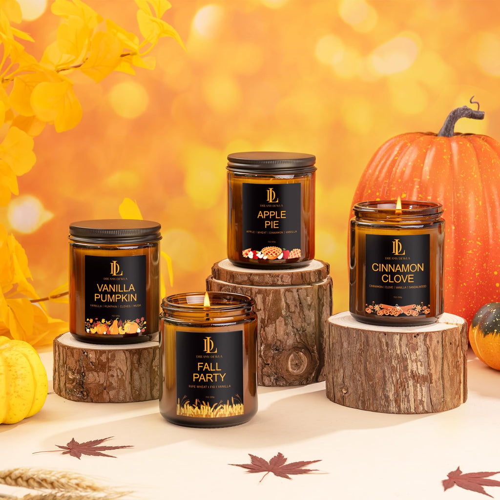 Fall Candles Set Scented, 4 Pack 28oz, Soy Wax