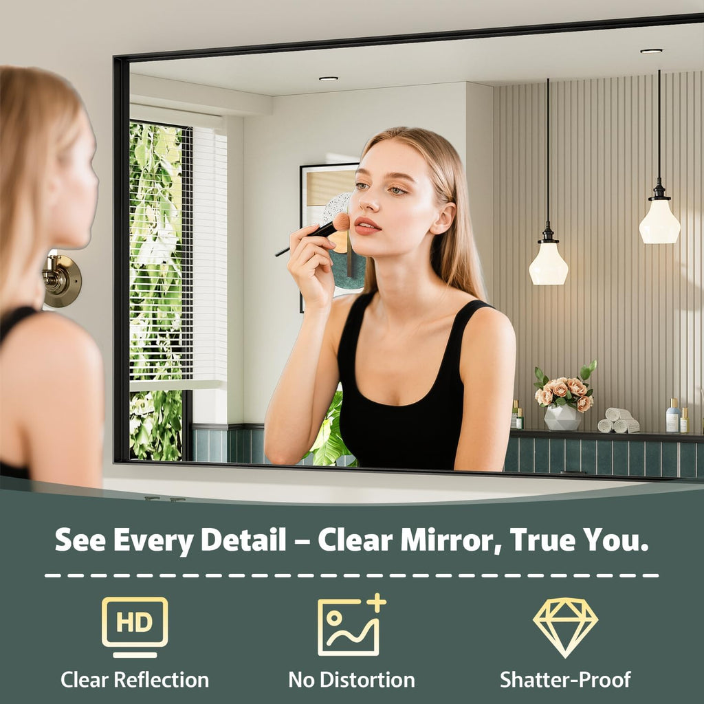 24x36 Inch Black Bathroom Mirror, Metal Framed Vanity Mirror