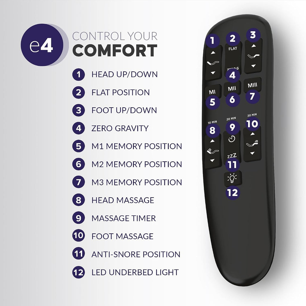 E4 Cal King Split Adjustable Bed Base Frame with Wireless Remote, Massage Motors, Anti-Snore, Zero Gravity, Dual USB