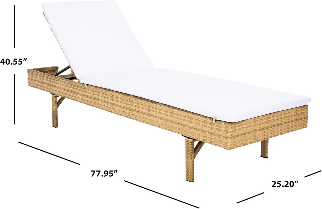 Outdoor Collection Cam Natural Brown Wicker/White Cushion Adjustable Chaise Lounge Chair, Black/Beige (PAT7501D)