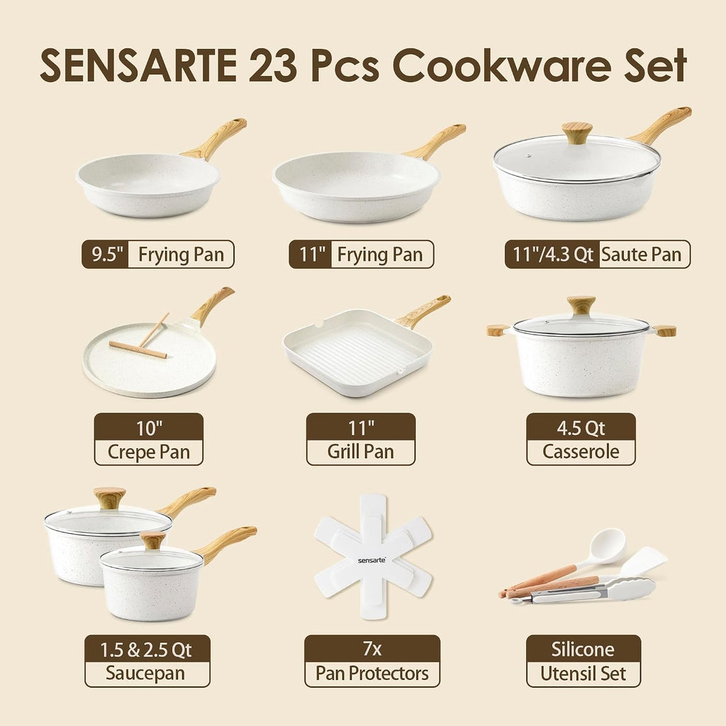 23 PCS Nonstick Ceramic Cookware Set, PFAS/PFOA Free, Induction | Non Toxic Pots and Pans, Healthy Kitchen & Home