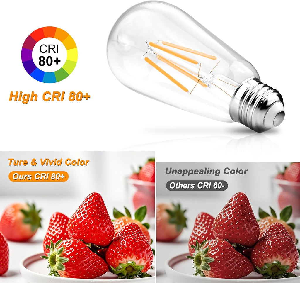 Vintage LED Edison Bulbs 6W, Equivalent 60W Incandescent, Non-Dimmable, Warm White 2700K, ST58 Antique LED Filament