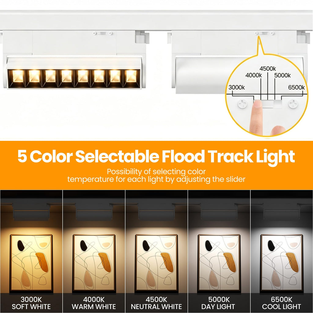 5 Color Linear H Track Lighting Heads Dimmable, White 20W 4 Pack