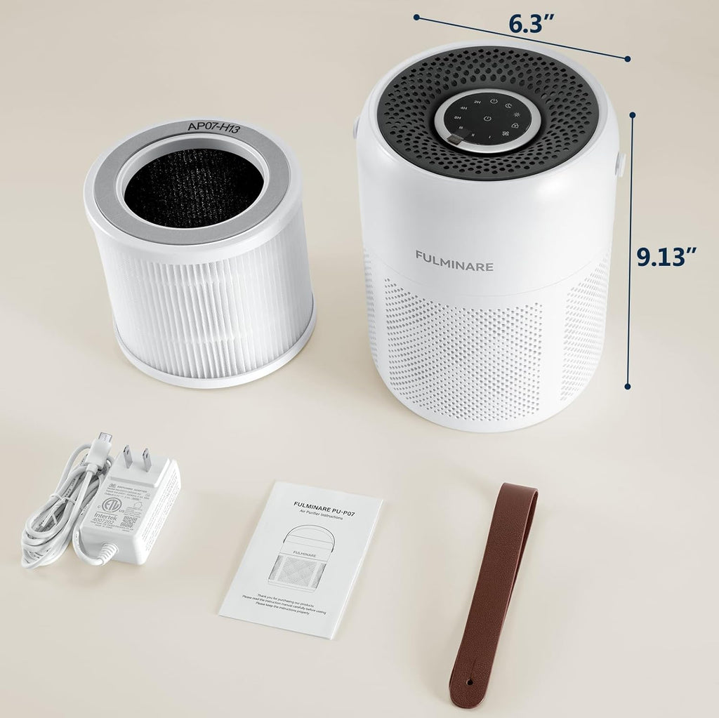 Air Purifiers for Home Bedroom Up to 680 Ft², with H13 HEPA Air Purifier, 360° Intake for Pet Hair, 