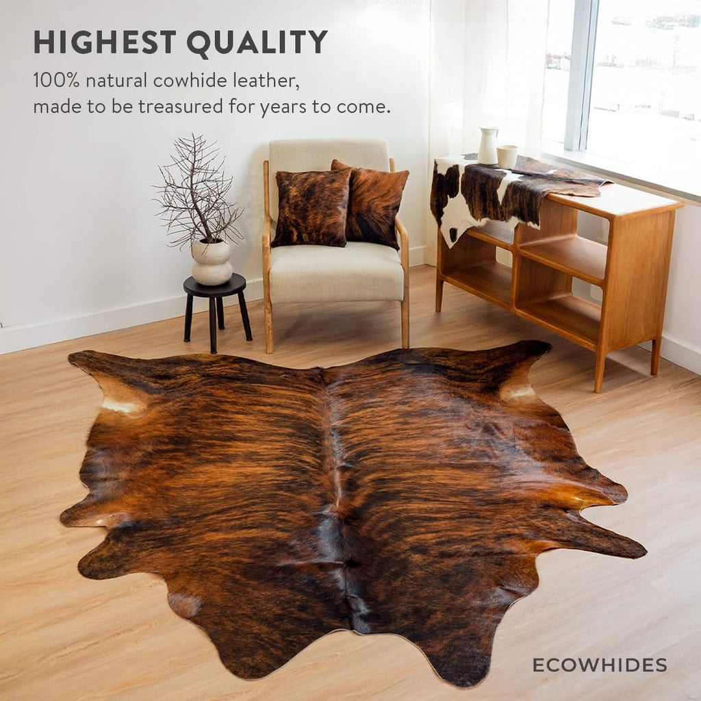 100% Genuine Brazilian Cowhide Rug - Brindle - Luxury Cowskin Leather Area Rug Décor 7 x 6 feet