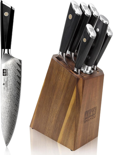 7-Piece Damascus Knife Set | Professional Kitchen Knife Sets for Chefs, Japanese 10Cr15MoV Super Steel Knife Block