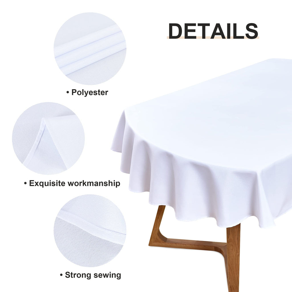Oval Tablecloth 60 x 102 Inch Washable Fabric Table Cloth Solid White Table Cover for Dining Wedding Party Banquet