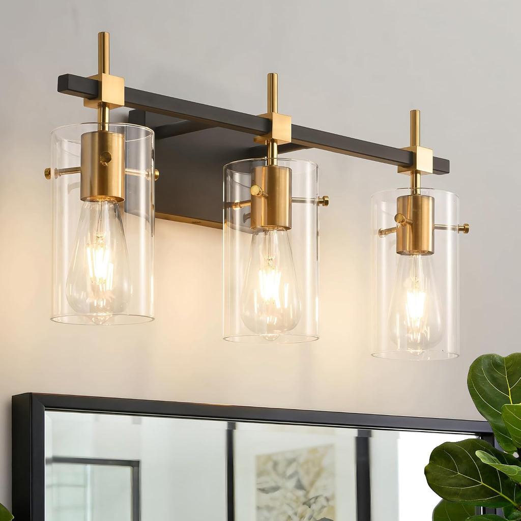 Vintage Vanity Lights Bathroom Light Fixture Over Mirror for Bath Glass Shade Light Black and Brass Modern Style 3
