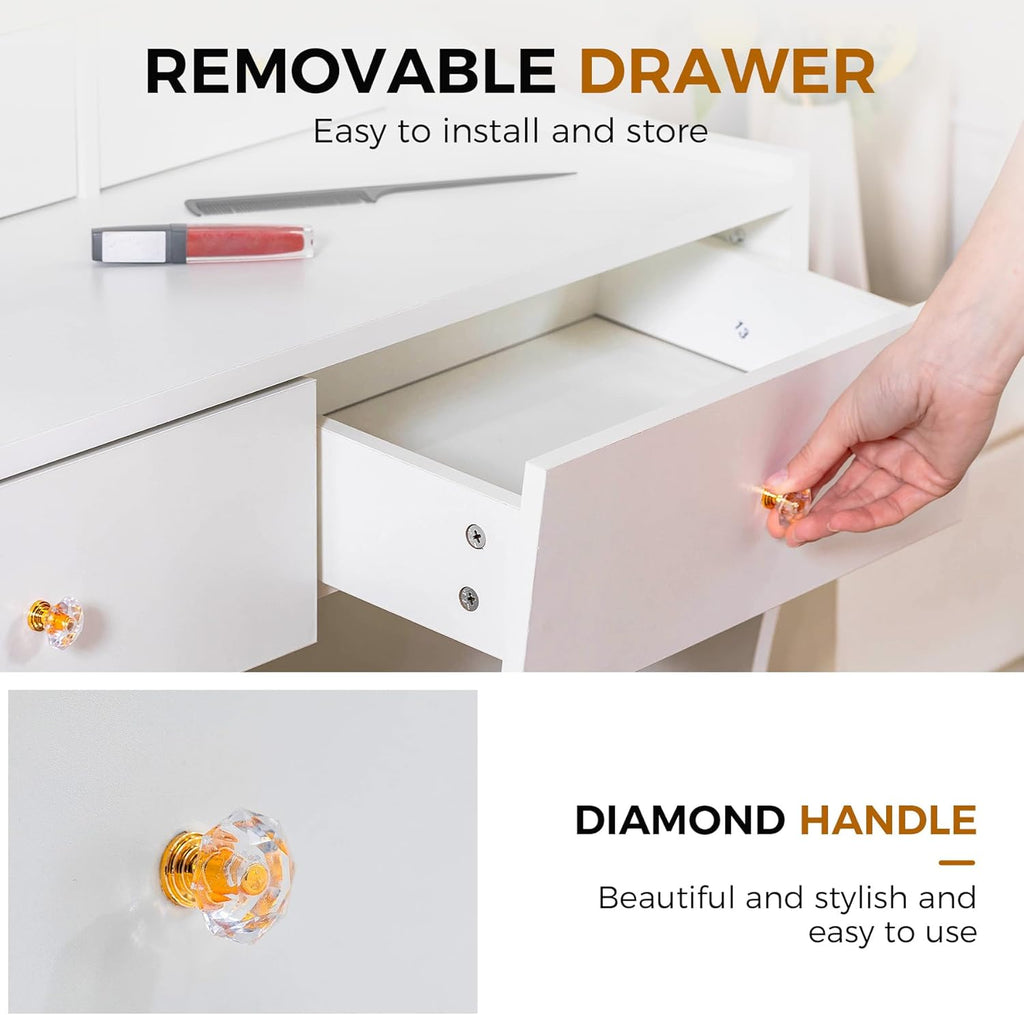 Makeup Vanity Desk with Mirror and Lights, Vanity Table and Chair Set with 5 Drawers & Charging Station, Bedroom