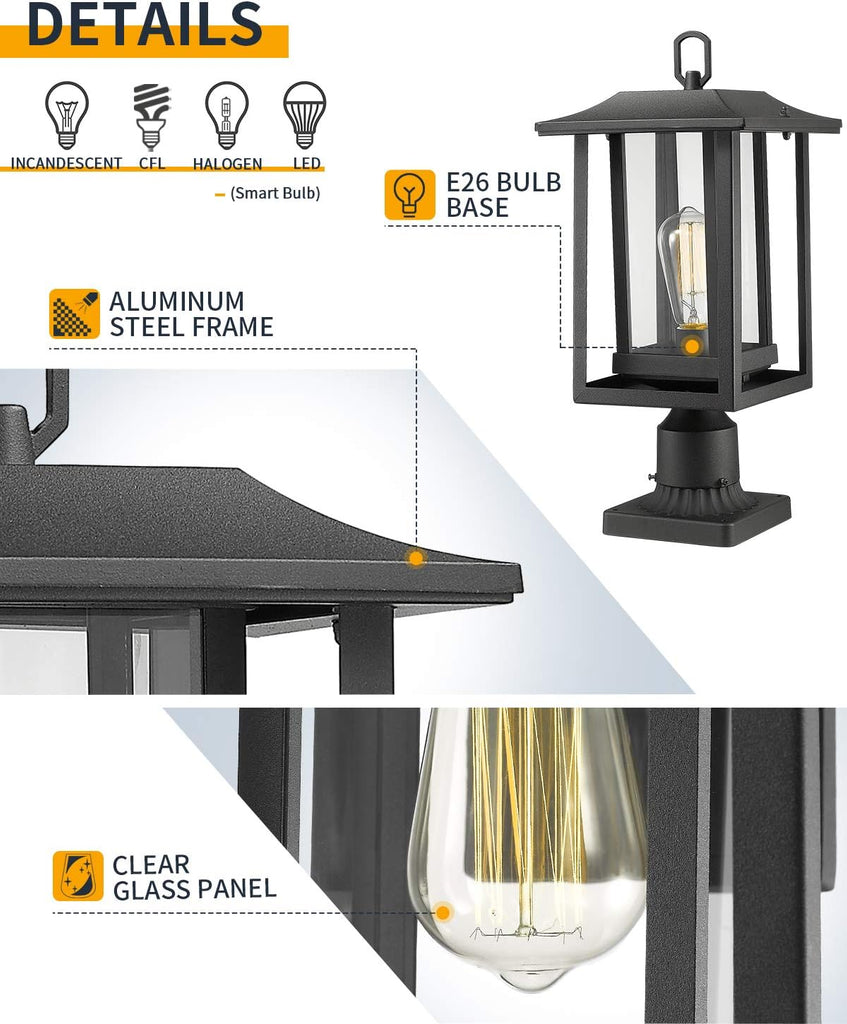 Outdoor Post Light, Large Exterior Lamp Post Light Pier Mount Lantern with Base
