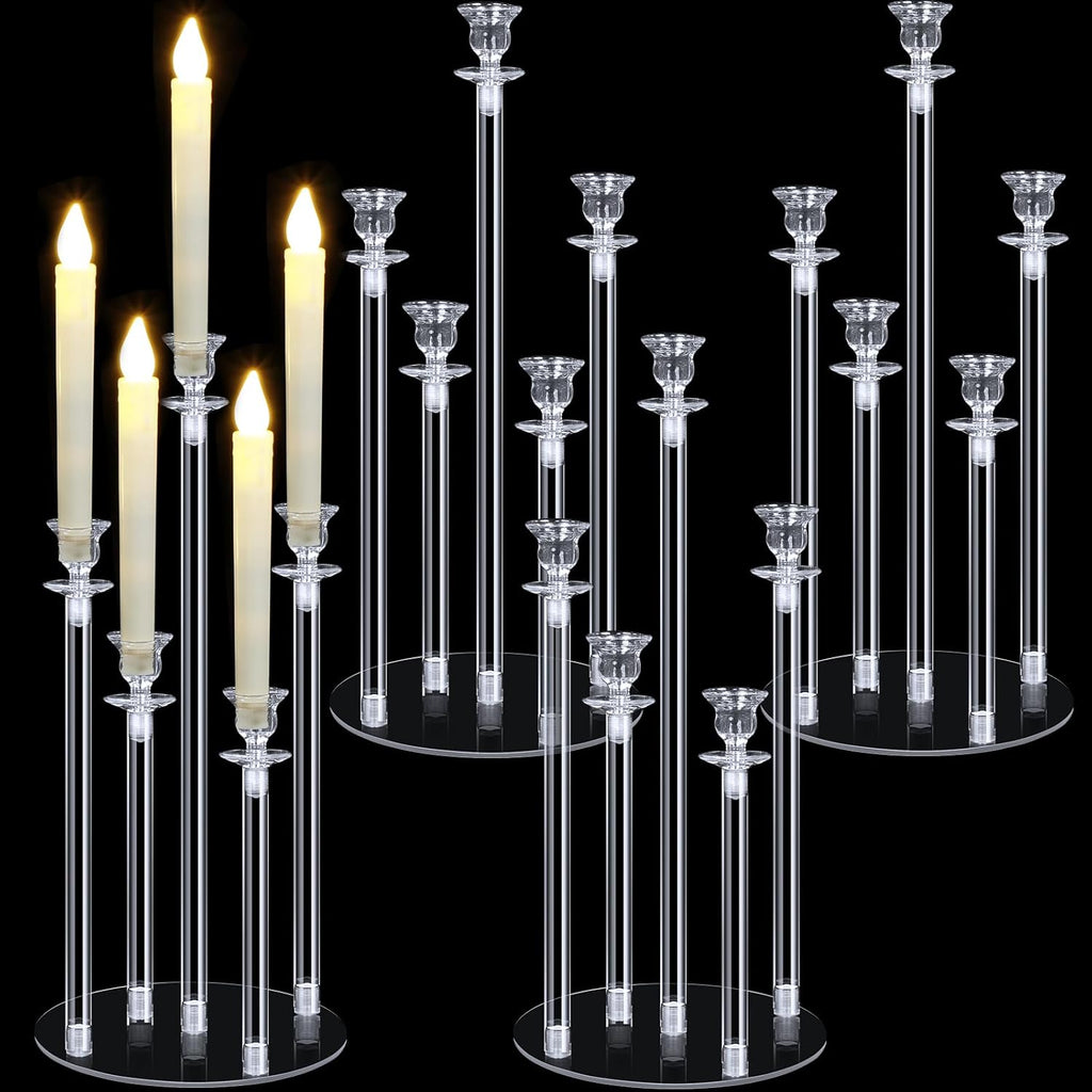 4 Sets Acrylic Candelabra Candle Holder 5 Arm Wedding Table Centerpiece 18.1" Tall Acrylic Clear Candle Holder with