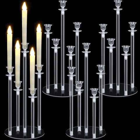 4 Sets Acrylic Candelabra Candle Holder 5 Arm Wedding Table Centerpiece 18.1" Tall Acrylic Clear Candle Holder with