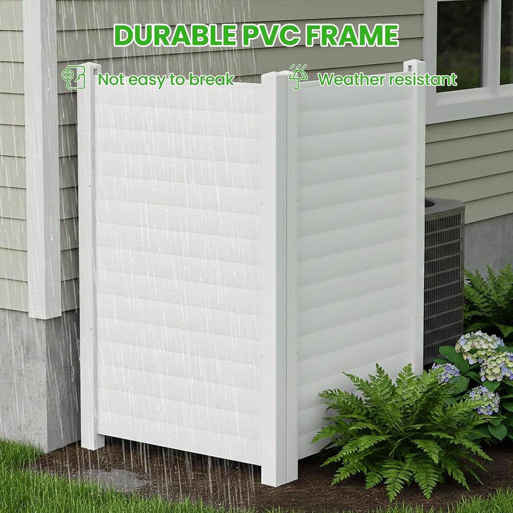 38" W x 60" H (1 Panel) Air Conditioner Fence, White Vinyl Pool Equipment Enclosure Panel with Metal Stakes, Outdoor