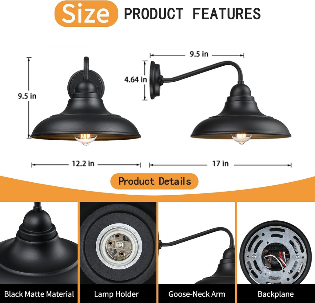 Wall Lights Wall Mount for House Farmhouse Wall Sconce Black Outside Lantern Classic Barn Lights Outdoor & Indoor, 12"_2 Pack