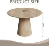 43" Round Dining Table for 4, Modern Natural Wood Grain Dining Table with Cone Wood Pedestal Base, Circle Dining Room