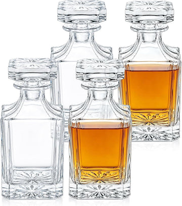 Whiskey Decanter With Glass Stopper Blank Square Whiskey Decanter for Laser Engraving 25 oz - Set of 4
