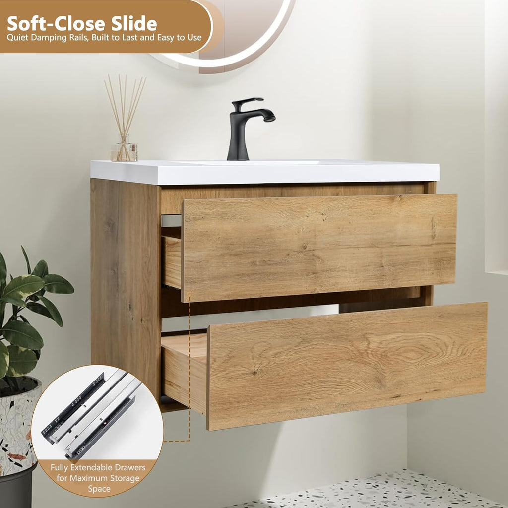 36 in. Floating Bathroom Vanity in Natural Oak