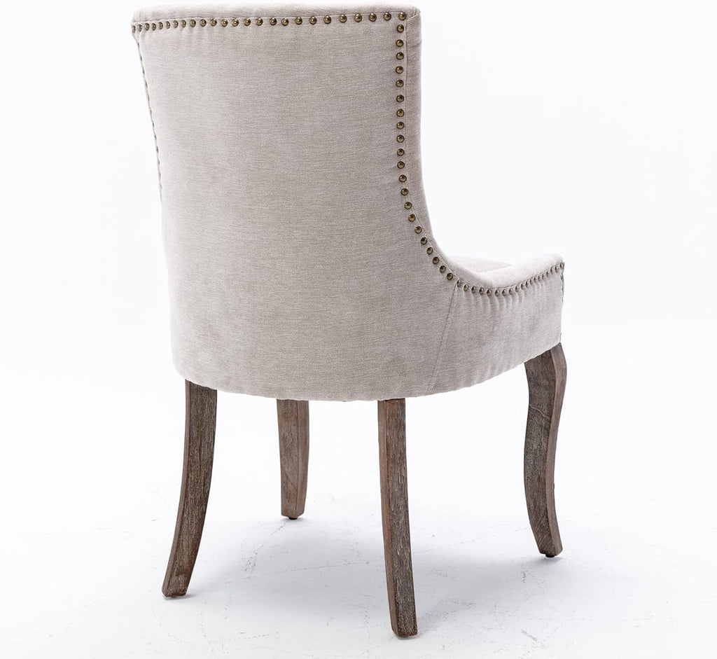 Mid-Century Upholstered Dining Chairs Set of 2, Thickened Fabric Wingback Kitchen Chairs with Bronze Nail Head &