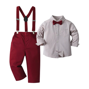 Baby Boys Pants Sets,Toddler Gentleman Outfits, Infant Long Sleeve Shirt + Pants + Bow Tie + Suspenders