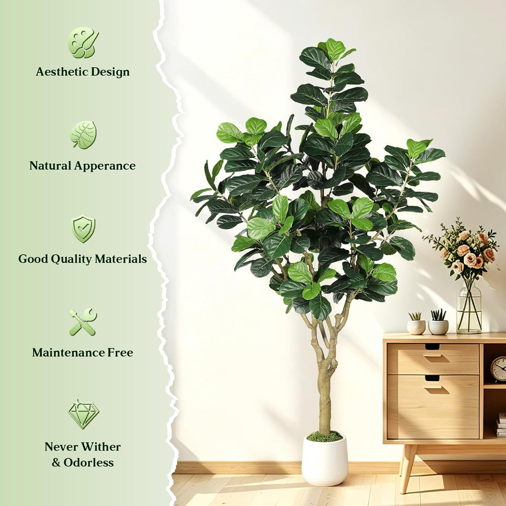 Fiddle Leaf Fig Tree 8ft for Faux Plants Indoor Home Green Decor