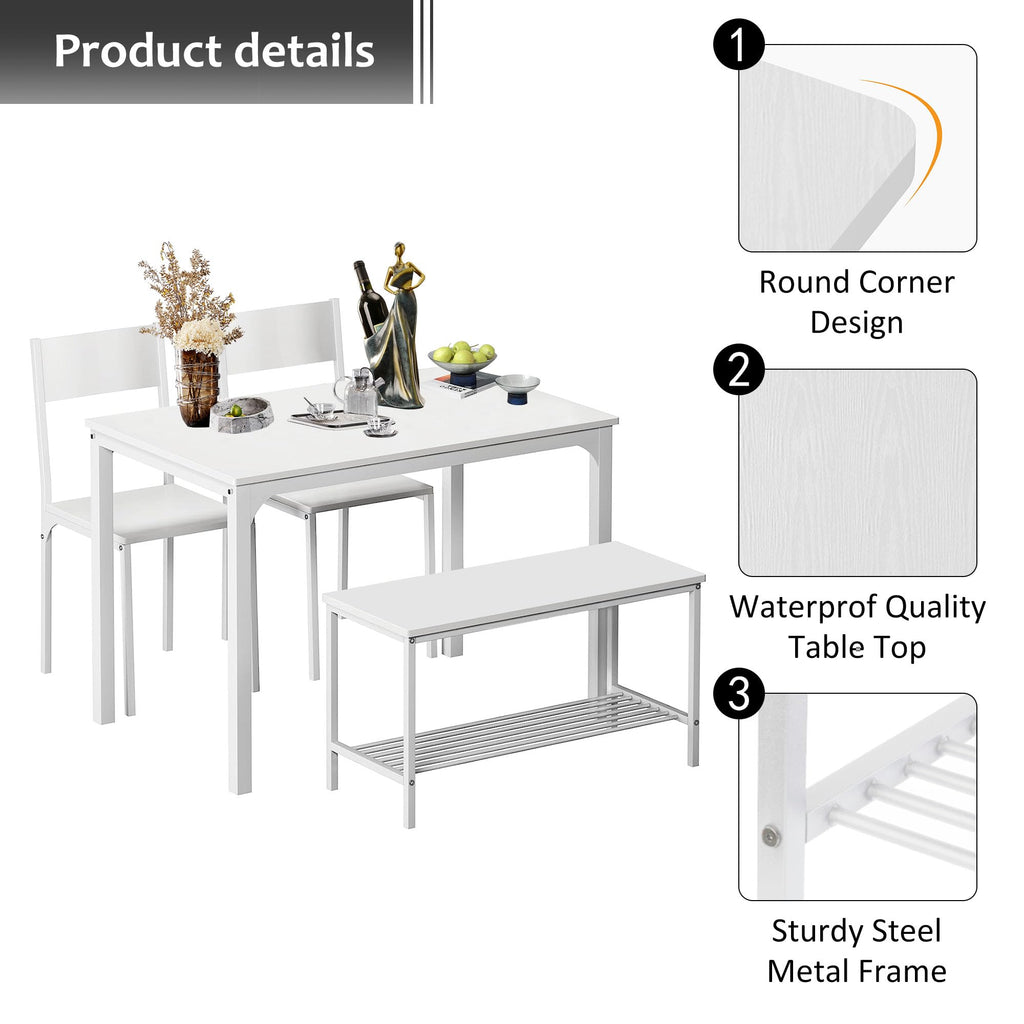 43.3'' Kitchen Dining Table Set for 4, Kitchen Table 2 Chairs Set for 4 with Bench, Space Saving Table Set