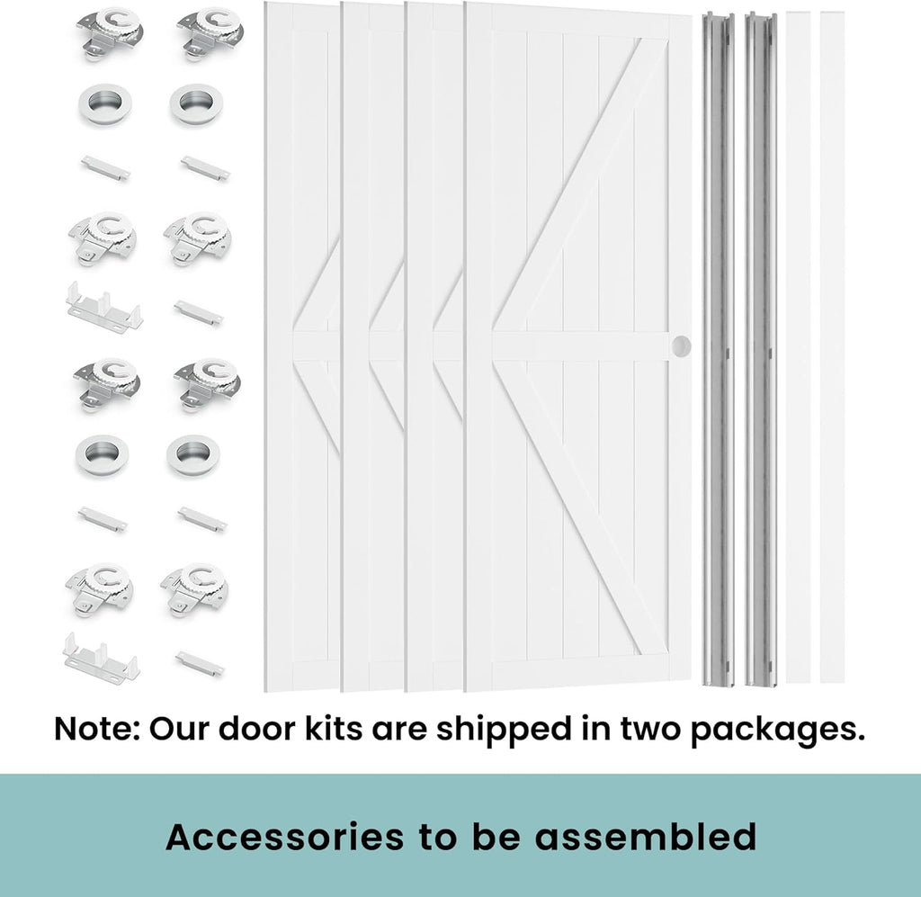 Closet Sliding Door, 96"×80"(Double Barn Doors 48"), Double K Shape Sliding Door with Hardware Kit, 